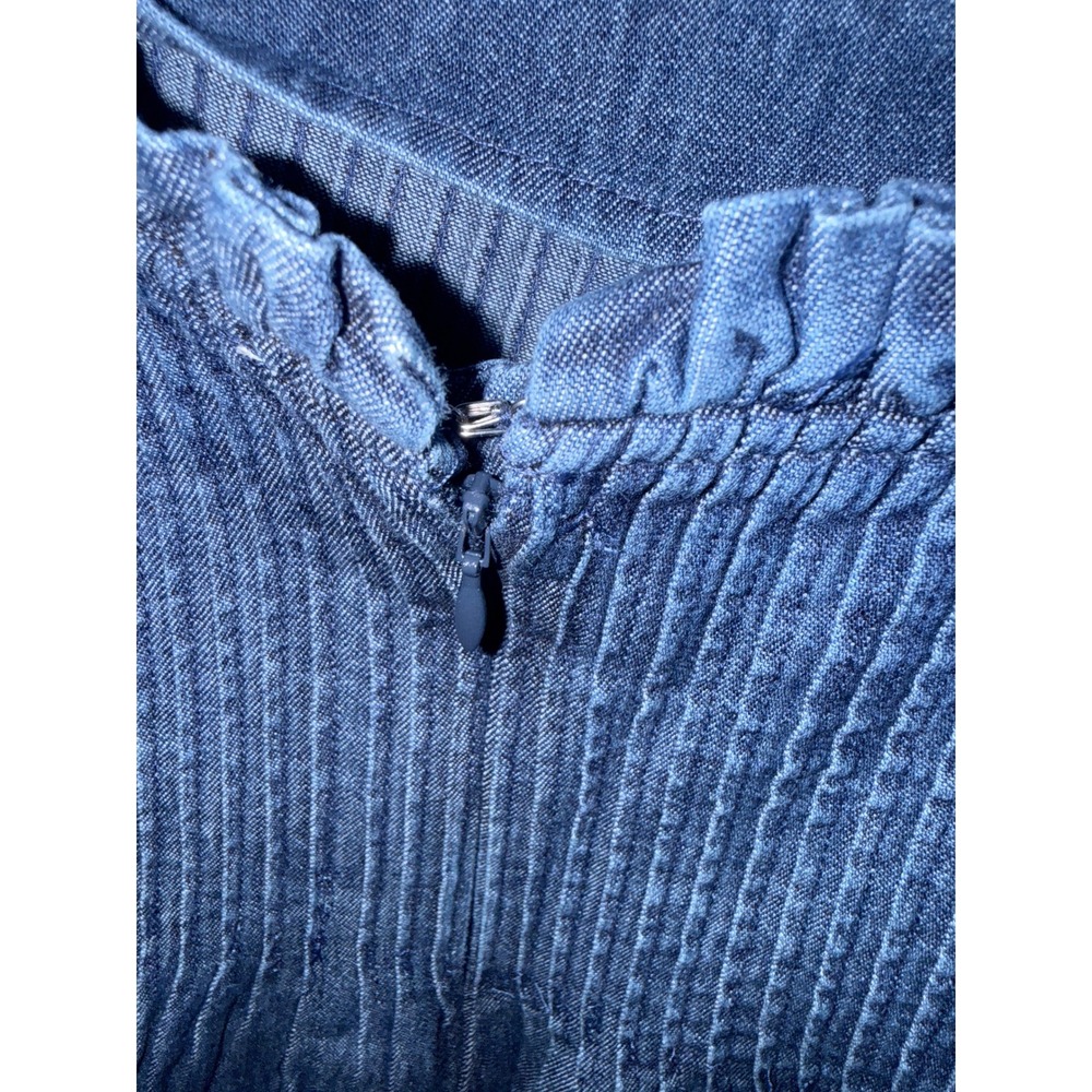 Free Assembly Denim Smocked Mini Dress Medium Wash Blue Tie Strap Womens M 8-10 - Picture 6 of 7